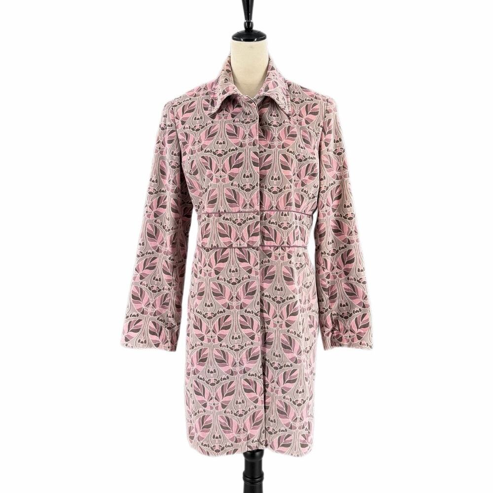 Bandolino Y2K Pink Gray Floral Velvet Cotton Retro Mod Polished Glam Trench Coat